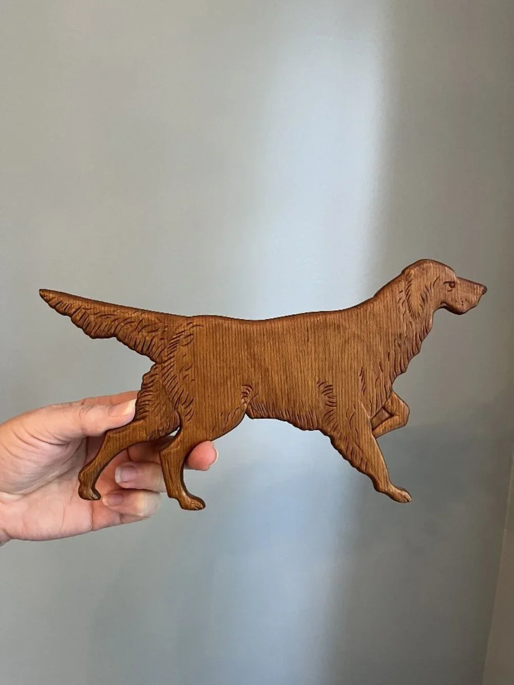Vintage Hand-Carved Wooden Irish Setter Dog Wall Hanging 10.5